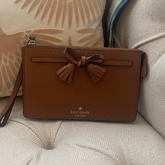 Kate Spade Brown Wristlet with Tassel Bow - Picture 1 of 7